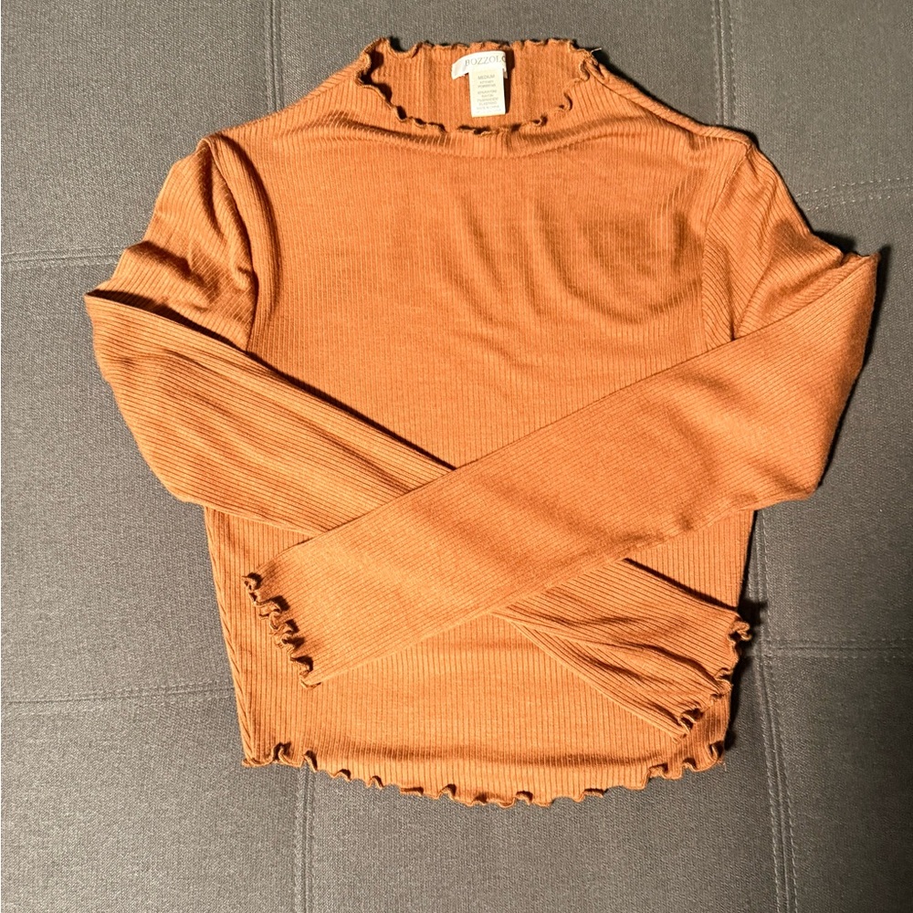 Ribbed Mock Neck Long Sleeve Crop Top